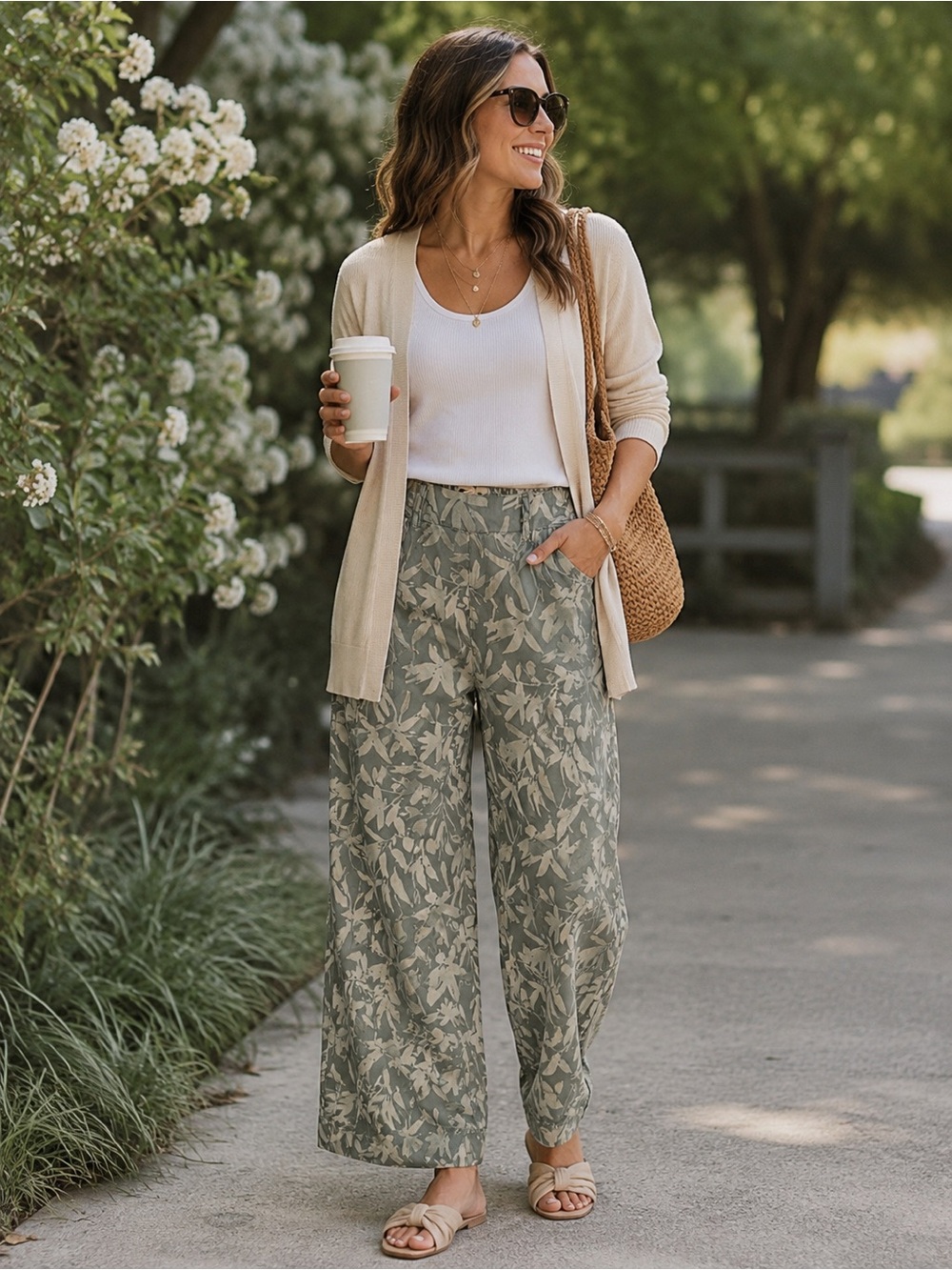 Cynthia Rowley Lyocell Botanical Print Pant Wide Leg
